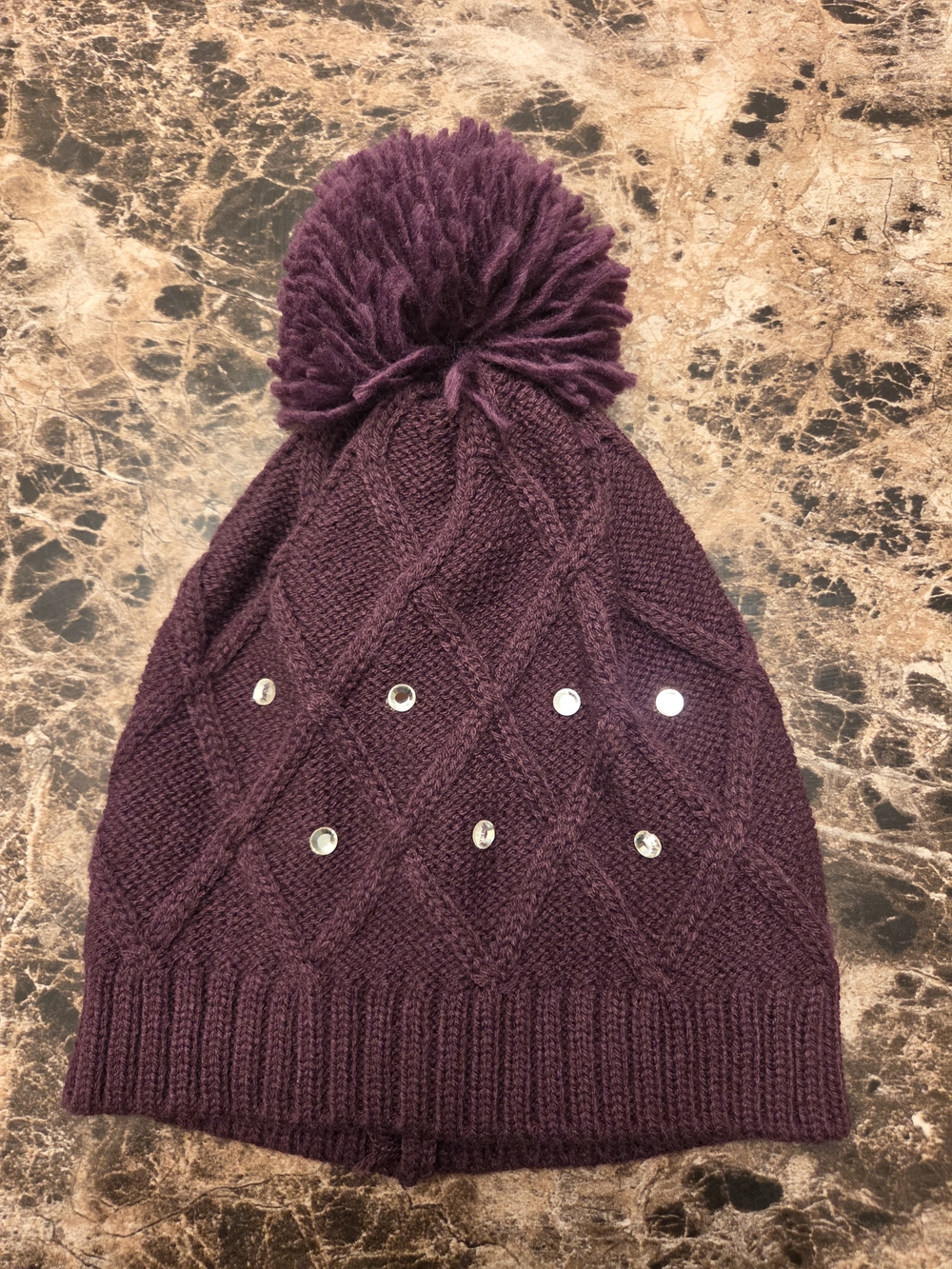 Plum Pom-Pom Knit Beanie and Plum Gloves